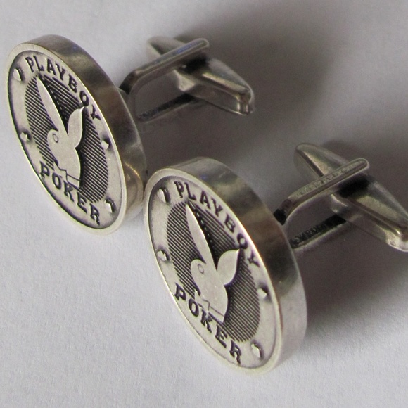 Playboy Poker Cufflinks Bunny Logo Antiqued Finish - Picture 3 of 4